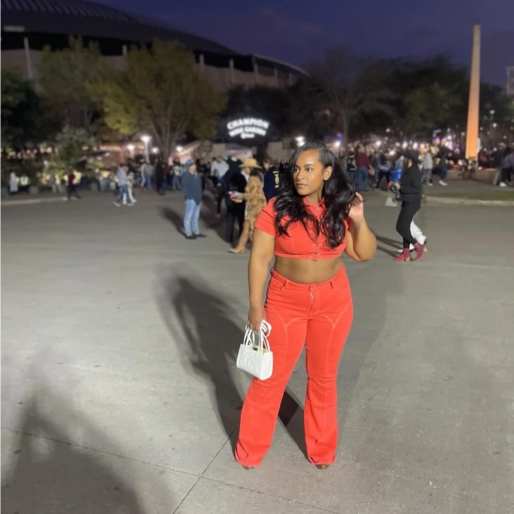 Orange denim two piece set - Picture 2 of 2